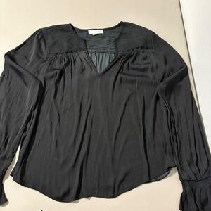 TREASURE & BOND Blk Smocked V Neck Long Sleeve Flowy Blouse Top Women's L Career